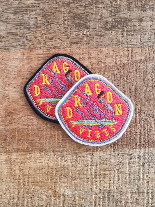 DRAGON VIBES Embroidered Iron-On Patch - Surf with Ginger
