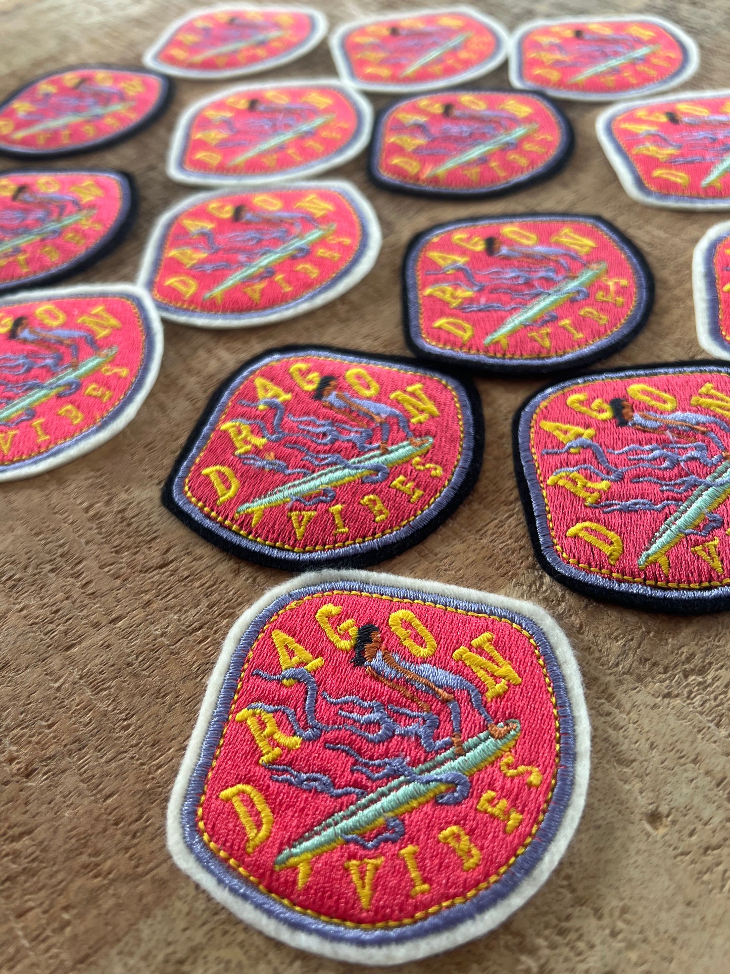 DRAGON VIBES Embroidered Iron-On Patch - Surf with Ginger