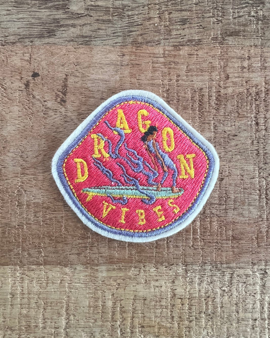 DRAGON VIBES Embroidered Iron-On Patch - Surf with Ginger