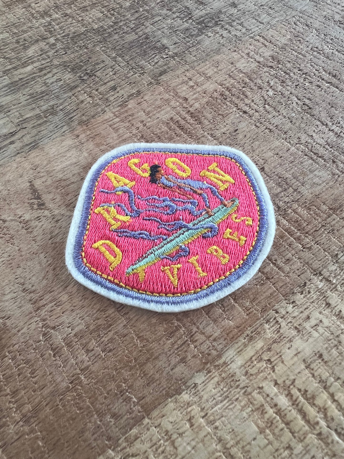 DRAGON VIBES Embroidered Iron-On Patch - Surf with Ginger