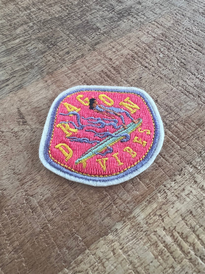 DRAGON VIBES Embroidered Iron-On Patch - Surf with Ginger