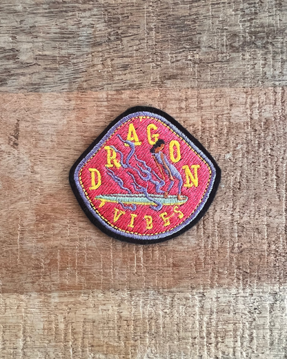 DRAGON VIBES Embroidered Iron-On Patch - Surf with Ginger