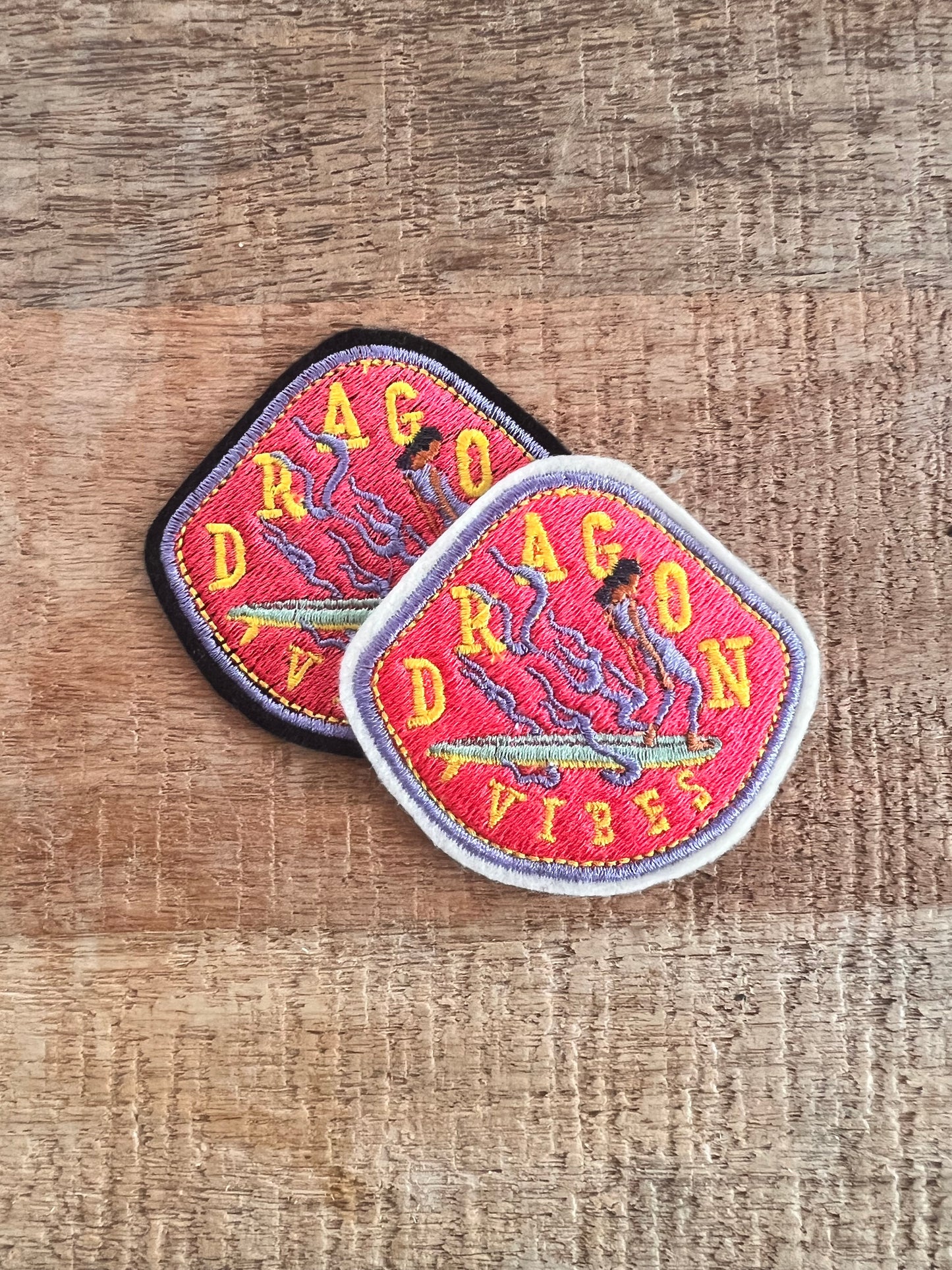 DRAGON VIBES Embroidered Iron-On Patch - Surf with Ginger